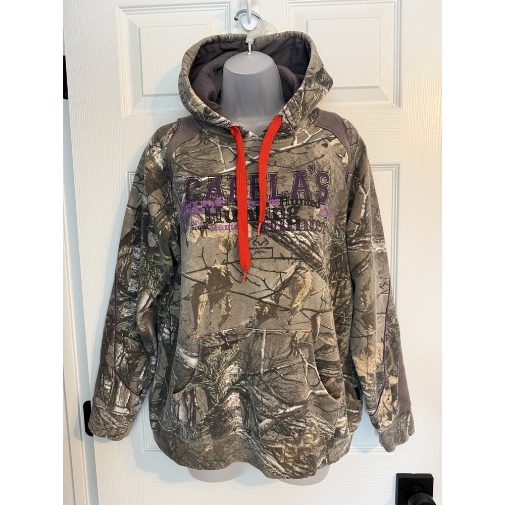 Cabelas Womens Realtree Camo Pullover Hoodie Sz L Hunting Camouflage Sweatshirt